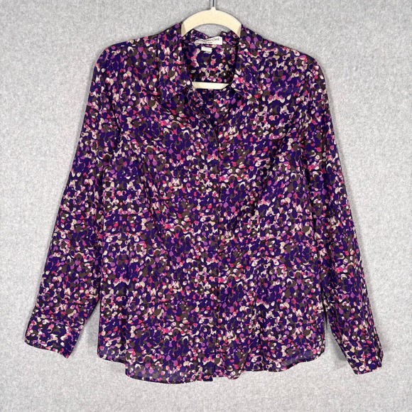 Coldwater Creek Tops - Coldwater Creek No Iron Button Shirt Medium Purple Abstract Floral Dots Cotton